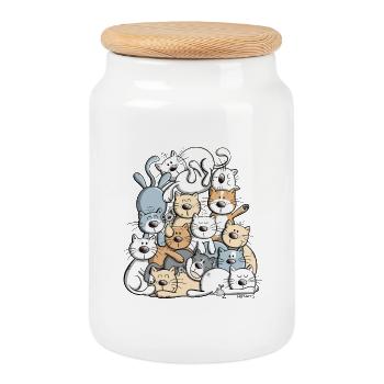 Happy Cats Pile I Cat Friends Gift - Cookie Jar with Wooden Lid - white - Front