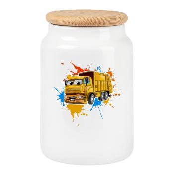 Garbage collection - Cookie Jar with Wooden Lid - white - Front
