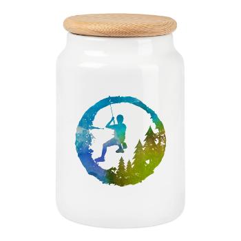 Mountaineer Dad Father's Day Watercolor Climber - Cookie Jar with Wooden Lid - white - Front