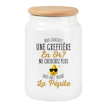 Vous Cherchiez une Greffière en Or? - Humour - Boîte à biscuits avec couvercle en bois - blanc - Devant