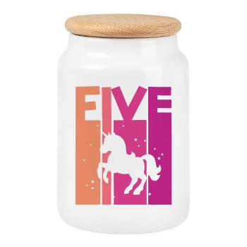 Unicorn 5th Birthday Girl 5 years - Cookie Jar with Wooden Lid - white - Front