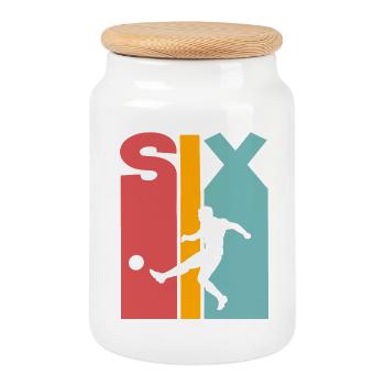 6 years football children 6th birthday - Cookie Jar with Wooden Lid - white - Front