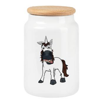 Unicorn Horse Pony Riding Funny Humor Crazy Child - Cookie Jar with Wooden Lid - white - Front