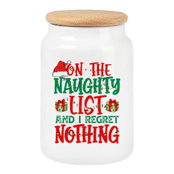 Sur la liste coquine et je ne regrette rien de drôle Xma - Boîte à biscuits avec couvercle en bois - blanc - Devant