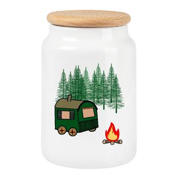 Trailer Leisure Outdoor Freedom Camping Nature - Cookie Jar with Wooden Lid - white - Front