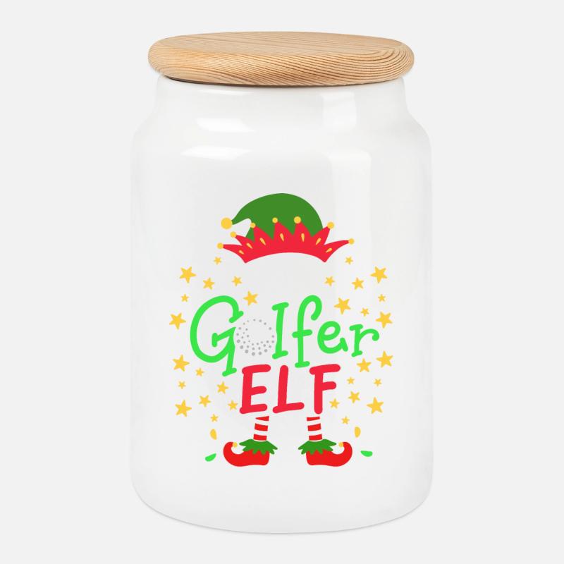 Weihnachten Golfer Elf - Keksdose mit Holzdeckel - Weiß