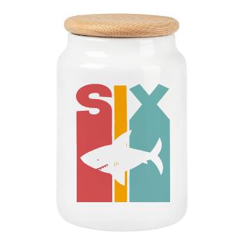 6th birthday 6 years shark - Cookie Jar with Wooden Lid - white - Front
