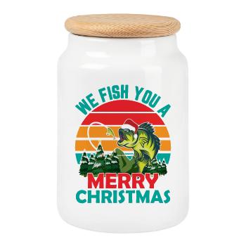 Christmas in July Quote We Fish You - Cookie Jar with Wooden Lid - white - Front