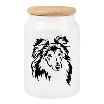 Tête de Sheltie - Boîte à biscuits avec couvercle en bois - blanc - Devant