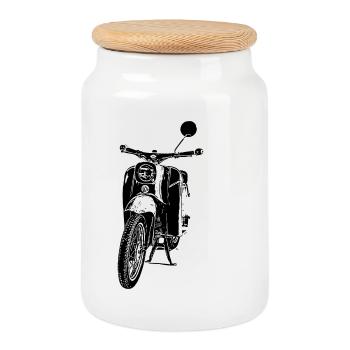Schwalbe Moped - Keksdose mit Holzdeckel - Weiß - Vorne