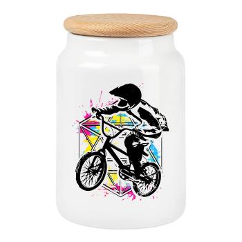 Bmx Racing Retro Bunt - Bmx Fahrrad - Bmx Bike - Keksdose mit Holzdeckel - Weiß - Vorne