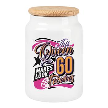 60th birthday 60 years Queen Women Women - Cookie Jar with Wooden Lid - white - Front