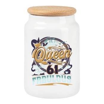 61ème anniversaire 61 ans Femmes Dames Reine - Boîte à biscuits avec couvercle en bois - blanc - Devant