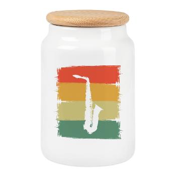 Saxophone - Cookie Jar with Wooden Lid - white - Front