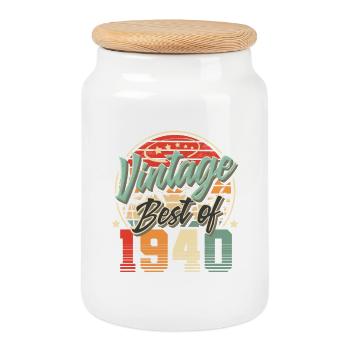 1940 Année de naissance Vintage anniversaire - Boîte à biscuits avec couvercle en bois - blanc - Devant