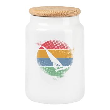 Surfer Surfing - Cookie Jar with Wooden Lid - white - Front
