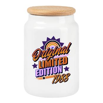 1988 Année de naissance Anniversaire - Boîte à biscuits avec couvercle en bois - blanc - Devant