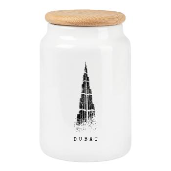 Dubai Burj Khalifa Vintage Silhouette Emirate UAE - Cookie Jar with Wooden Lid - white - Front