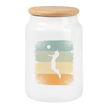 Volleyball - Keksdose mit Holzdeckel - Weiß - Vorne