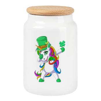Dabbing Einhorn St Patricks Tag - Keksdose mit Holzdeckel - Weiß - Vorne