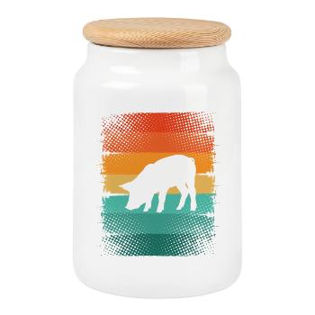 Cochon - Boîte à biscuits avec couvercle en bois - blanc - Devant