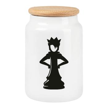 Angry Chess Queen – Chess Queen Design - Cookie Jar with Wooden Lid - white - Front