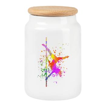 Pole Dance Fitness Farbspritzer Poledance - Keksdose mit Holzdeckel - Weiß - Vorne