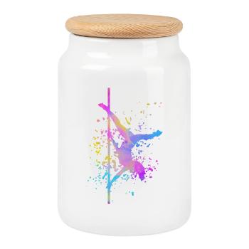 Pole Dance Fitness Color Splash Pole Dance - Cookie Jar with Wooden Lid - white - Front