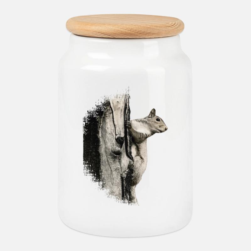 Eichhörnchen - Keksdose mit Holzdeckel - Weiß