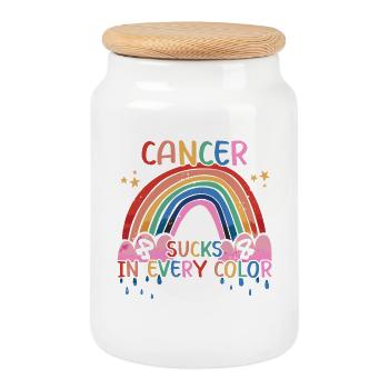 Le cancer aspire dans toutes les couleurs de l’arc-en-ciel coloré - Boîte à biscuits avec couvercle en bois - blanc - Devant