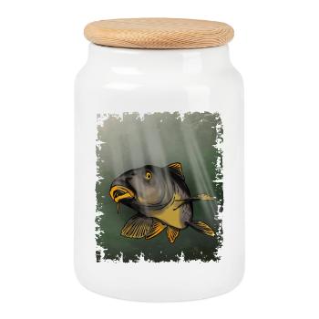 Conception de la pêche sous-marine à la carpe - Boîte à biscuits avec couvercle en bois - blanc - Devant