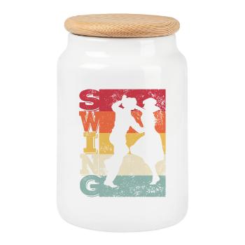 Boogie Woogie Swing Dancing Retro Colors Vintage - Cookie Jar with Wooden Lid - white - Front
