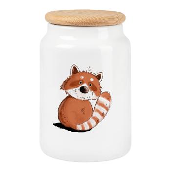 Droll Red Panda I Wildlife - Cookie Jar with Wooden Lid - white - Front