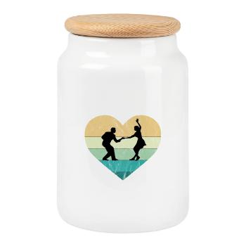 I love Rock'n Roll Tanzpaar Retro Herz - Keksdose mit Holzdeckel - Weiß - Vorne