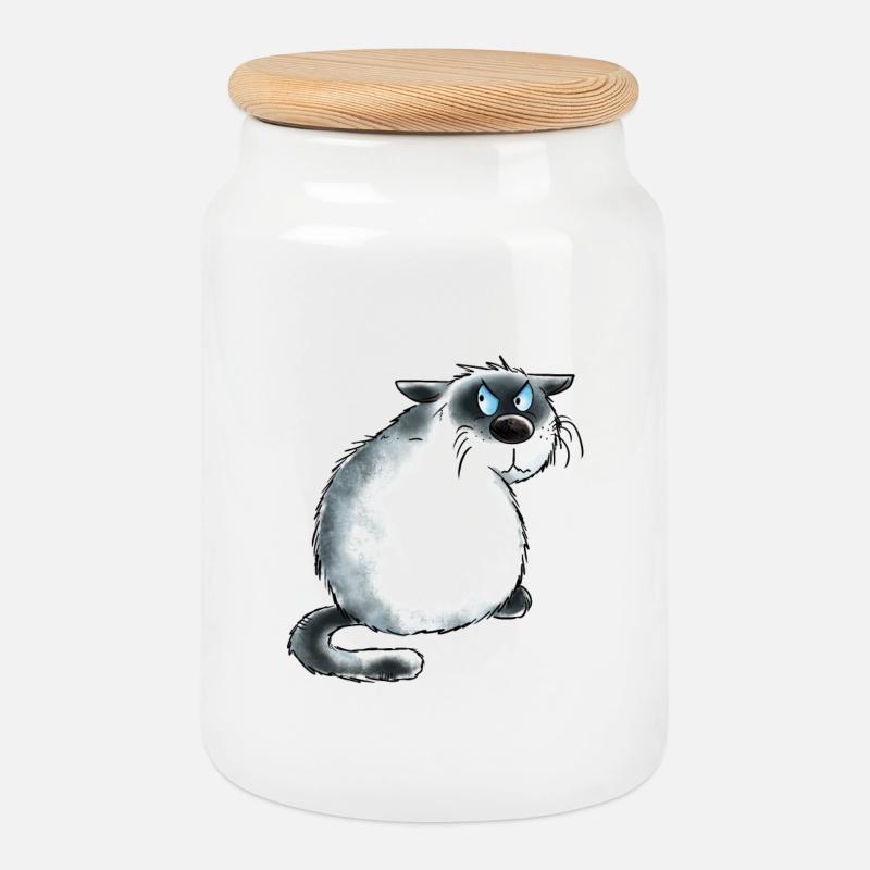 Grumpy Siamese Cat I Cat Friends Gift - Cookie Jar with Wooden Lid - white