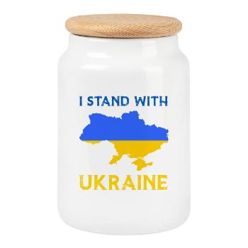 I Stand With Ukraine Flag - Ukraine Strong - Cookie Jar with Wooden Lid - white - Front