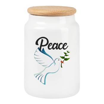 PEACE Dove of Peace - Cookie Jar with Wooden Lid - white - Front