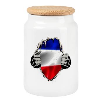 Drapeau rouge bleu-blanc - Boîte à biscuits avec couvercle en bois - blanc - Devant