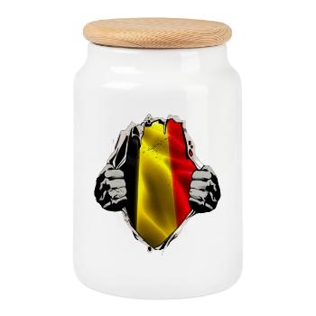 Belgique Drapeau belge sous chemise - Boîte à biscuits avec couvercle en bois - blanc - Devant