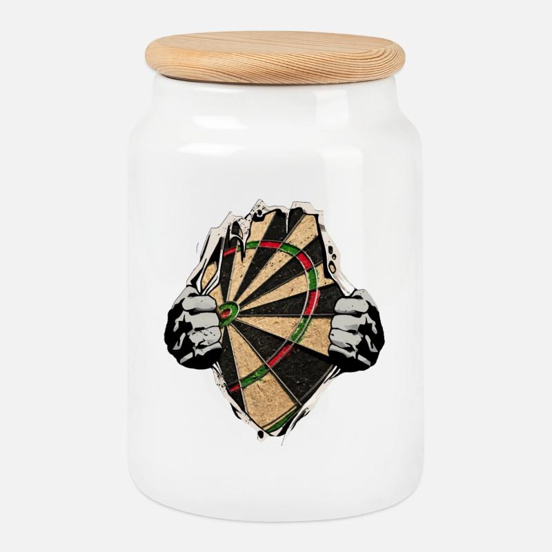 Dart - Dartscheibe unterm Shirt - Keksdose mit Holzdeckel - Weiß