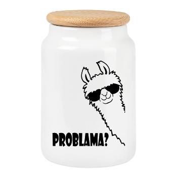 Lama Problama Question - Cookie Jar with Wooden Lid - white - Front