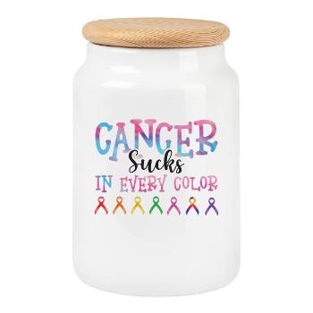 Cancer Awareness Cancer sucks in every color - Keksdose mit Holzdeckel - Weiß - Vorne