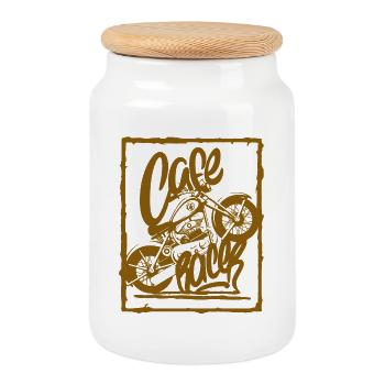 Croquis de moto vintage - Boîte à biscuits avec couvercle en bois - blanc - Devant
