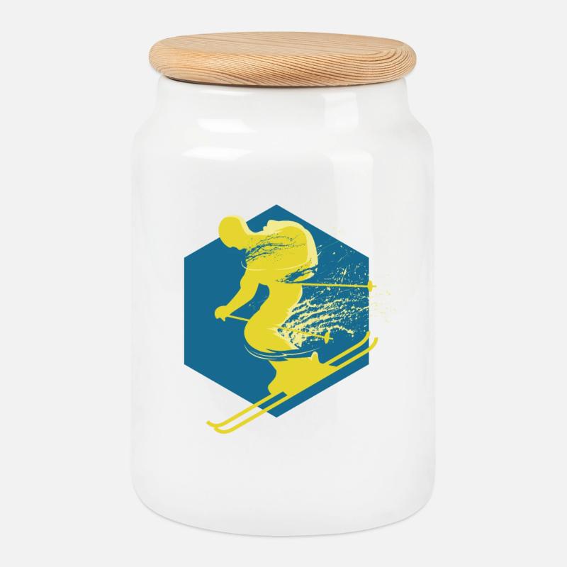 Skieur - Boîte à biscuits avec couvercle en bois - blanc
