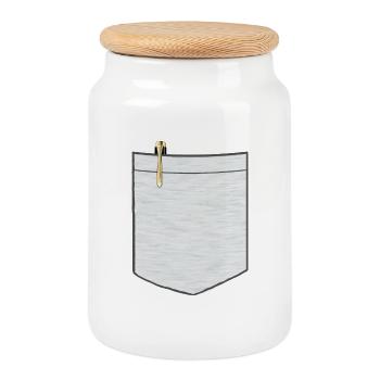 Brusttasche mit Kugelschreiber - Keksdose mit Holzdeckel - Weiß - Vorne