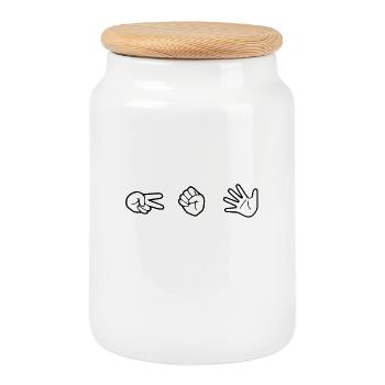 Schere Stein Papier - Keksdose mit Holzdeckel - Weiß - Vorne