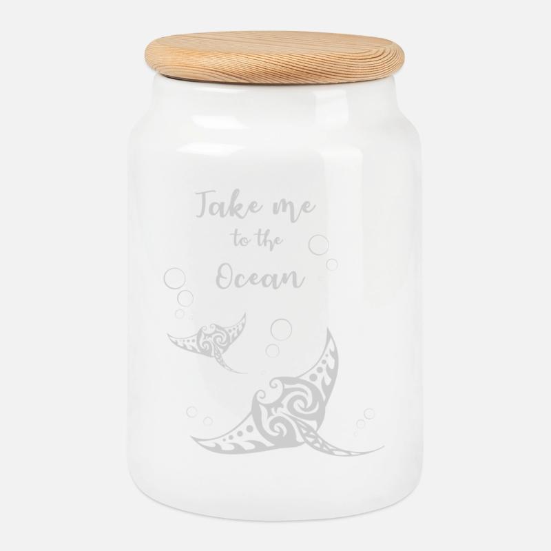"Take me to the Ocean" Slogan mit zwei Mantas - Keksdose mit Holzdeckel - Weiß