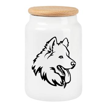 Tête samoyède - Boîte à biscuits avec couvercle en bois - blanc - Devant