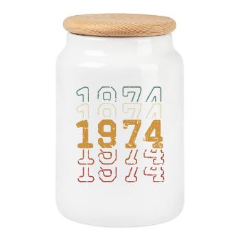 1974 - Cookie Jar with Wooden Lid - white - Front