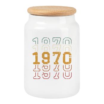 1970 - Boîte à biscuits avec couvercle en bois - blanc - Devant